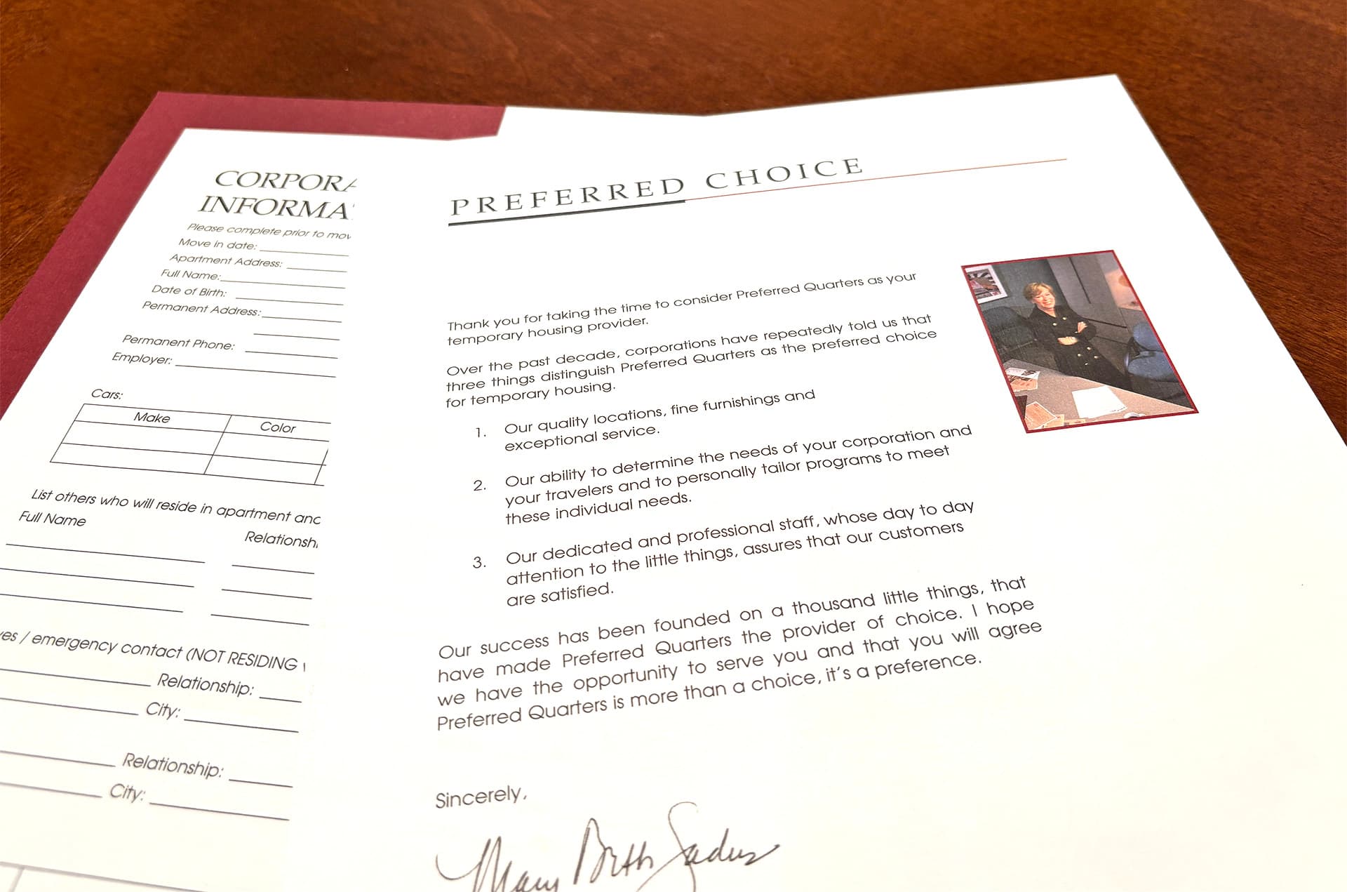 Preferred Quarters marketing materials