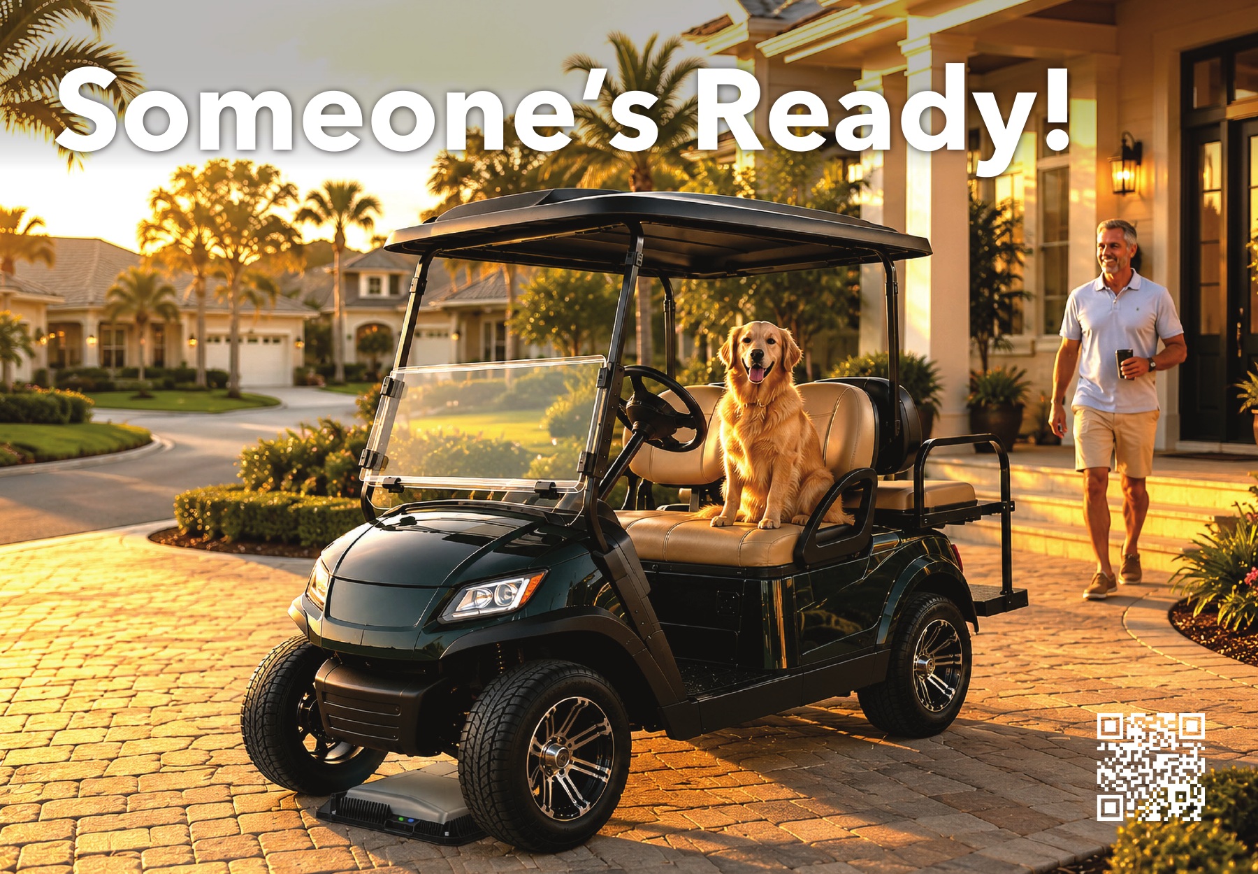 Someone's Ready wireless golf cart charging postcard concept